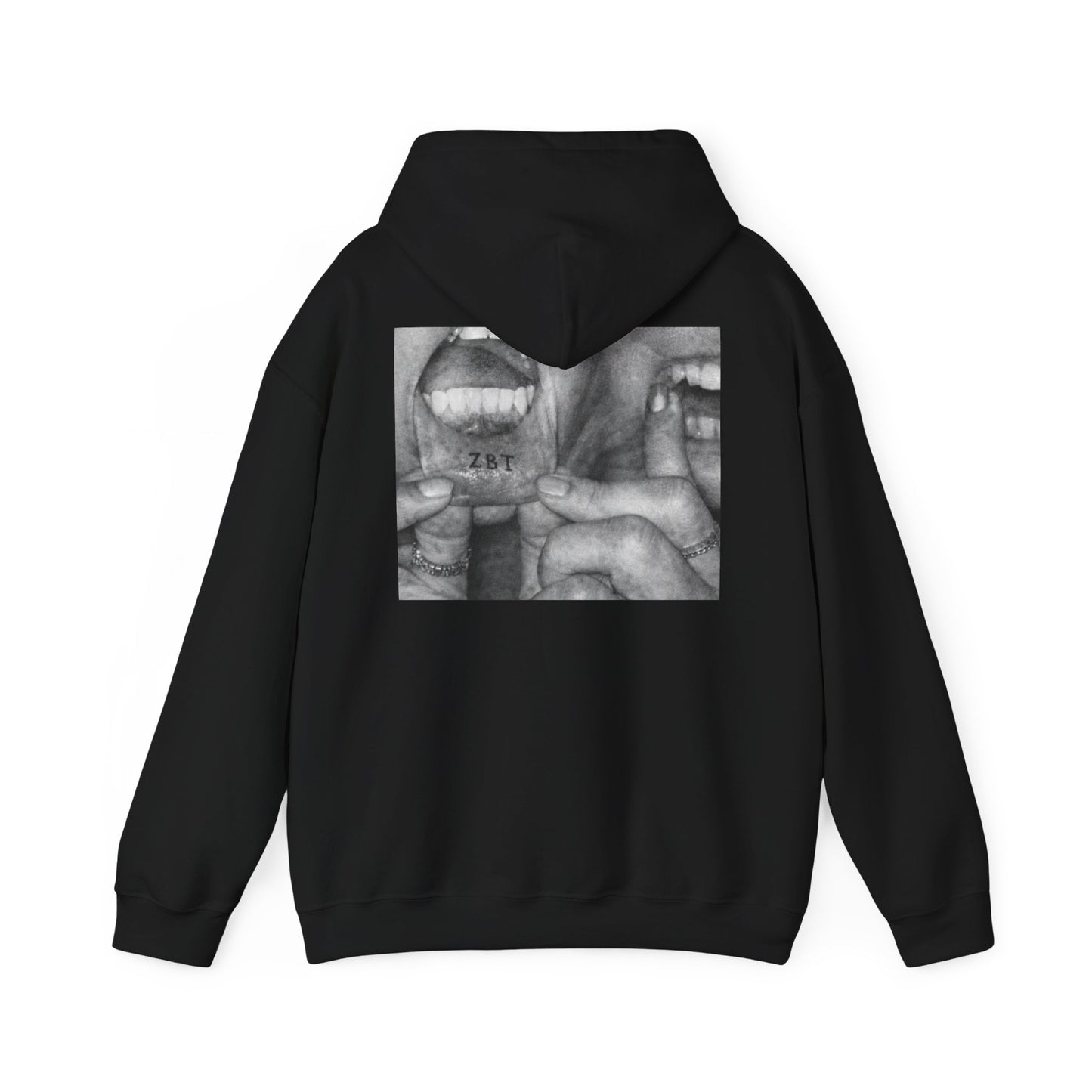 Hoodie — Black & White Mouth Collage Graphic Back Print