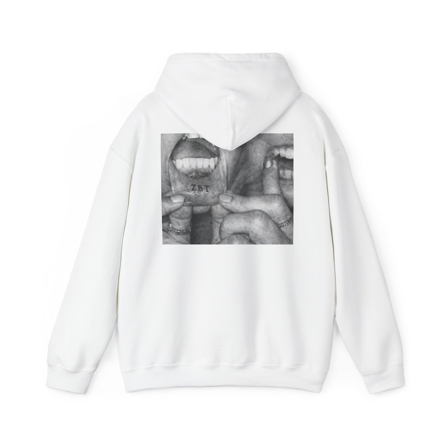 Hoodie — Black & White Mouth Collage Graphic Back Print