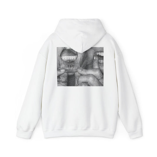 Hoodie — Black & White Mouth Collage Graphic Back Print