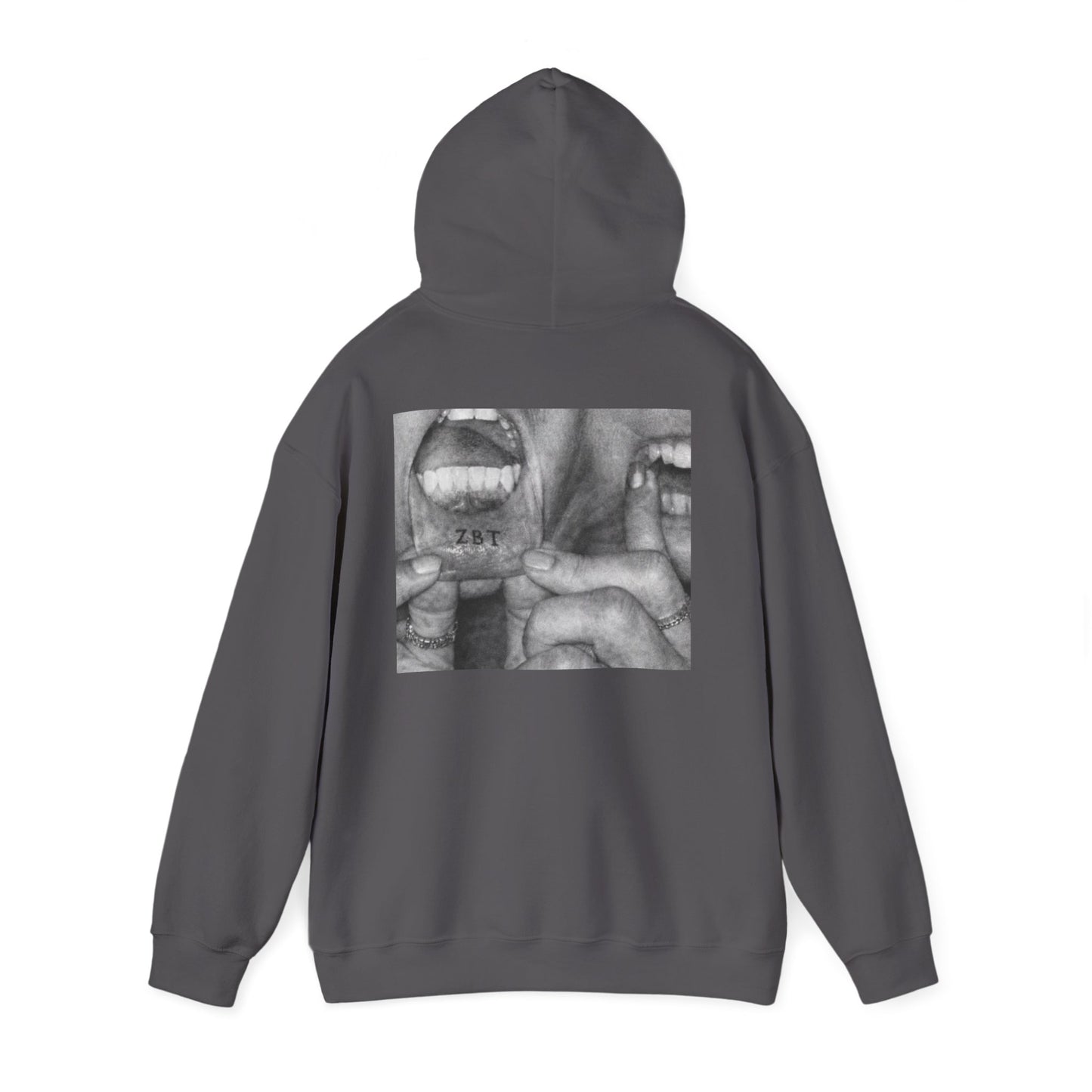 Hoodie — Black & White Mouth Collage Graphic Back Print
