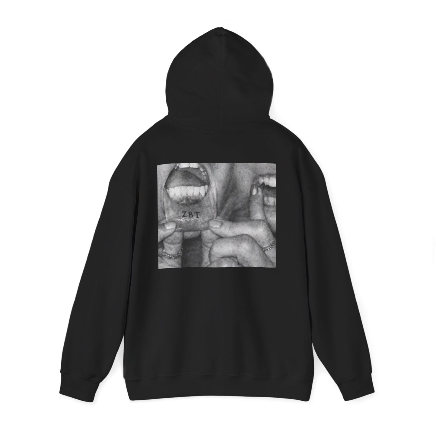 Hoodie — Black & White Mouth Collage Graphic Back Print