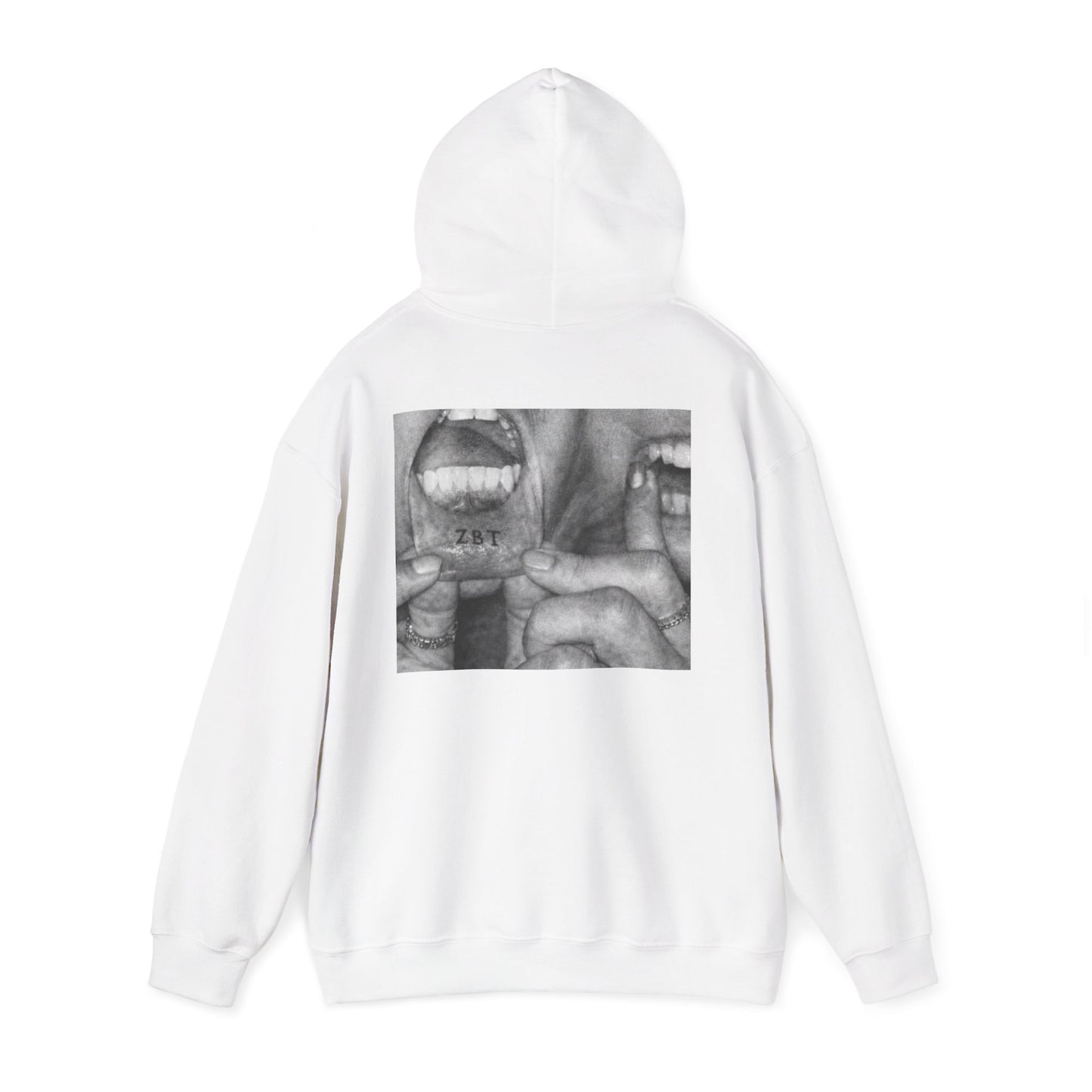 Hoodie — Black & White Mouth Collage Graphic Back Print