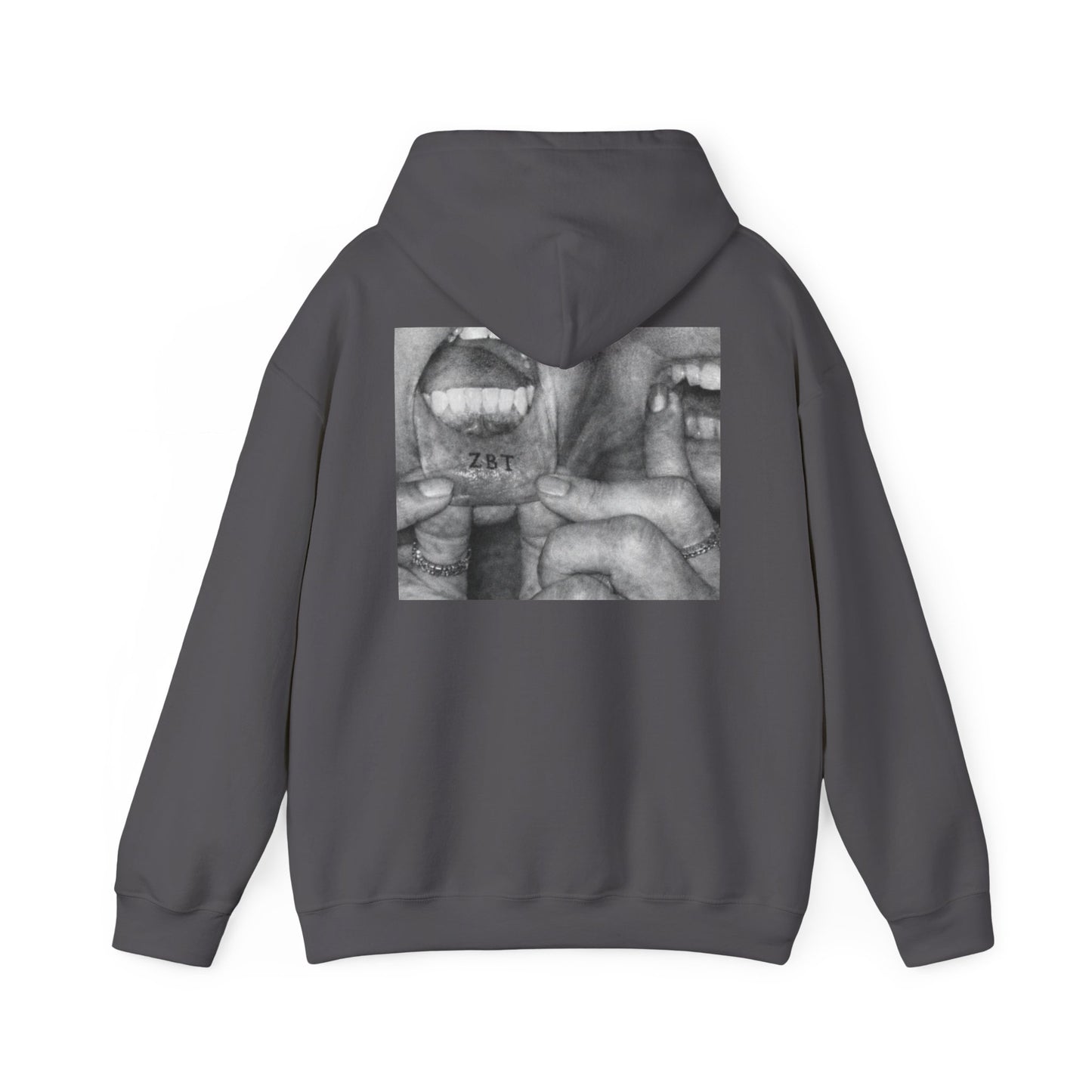 Hoodie — Black & White Mouth Collage Graphic Back Print