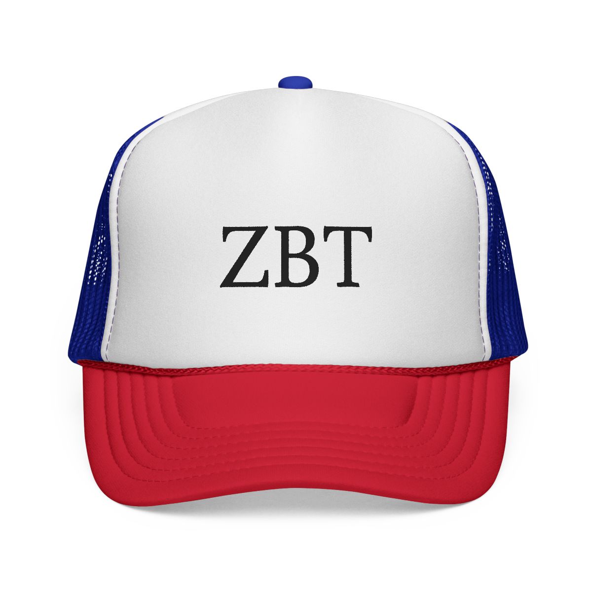 ZBT Embroidered Trucker Hat — Classic Red, White & Blue Mesh Cap